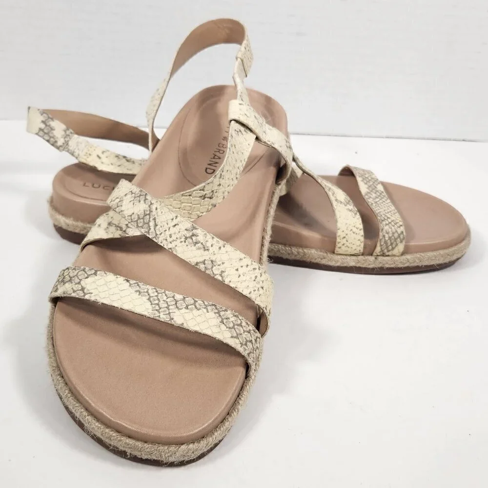 LUCKY BRAND Womens Stucco Ivory Darli Wedge Slip On Leather Slingback Sandal 7M
